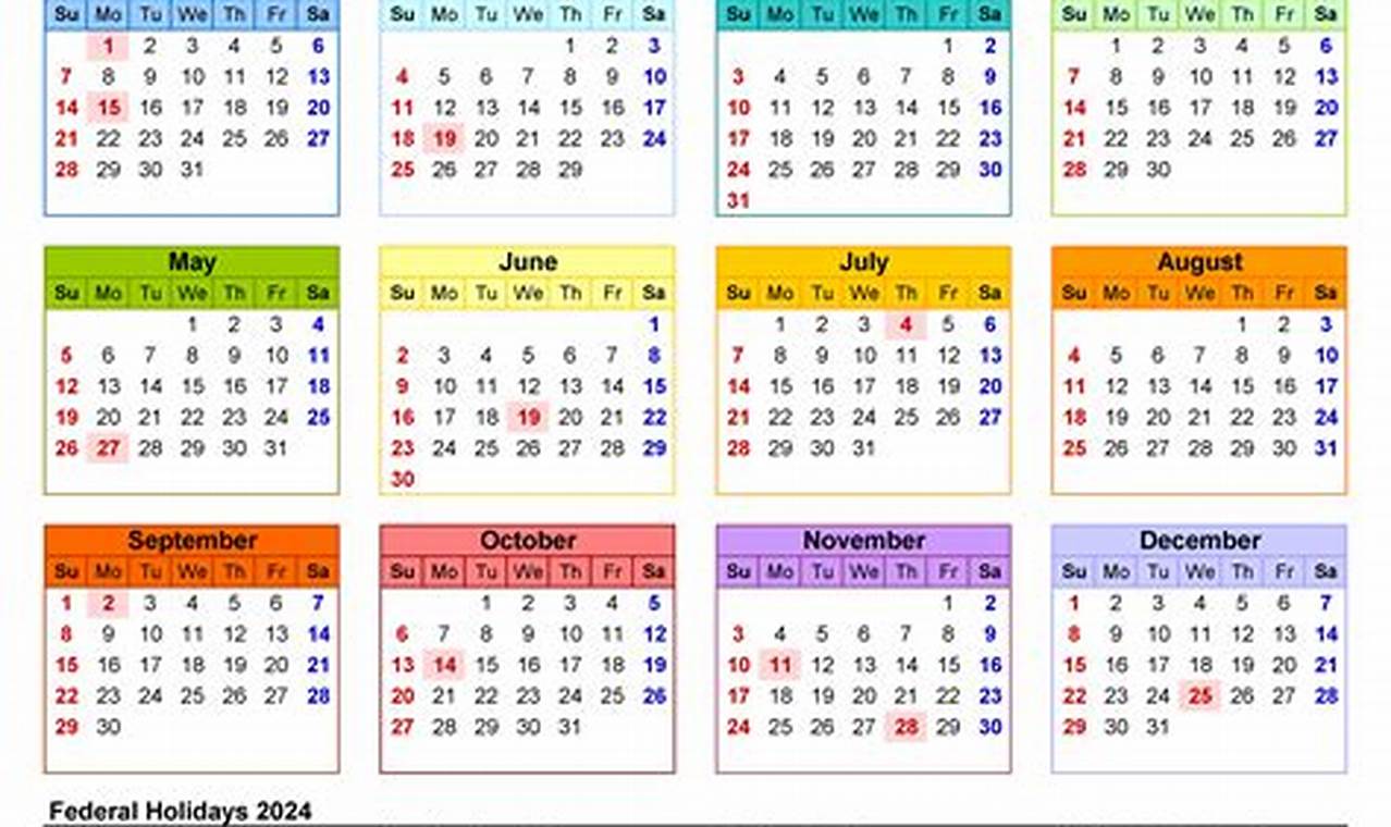 2024 Calendar Year At A Glance Excel Calendar