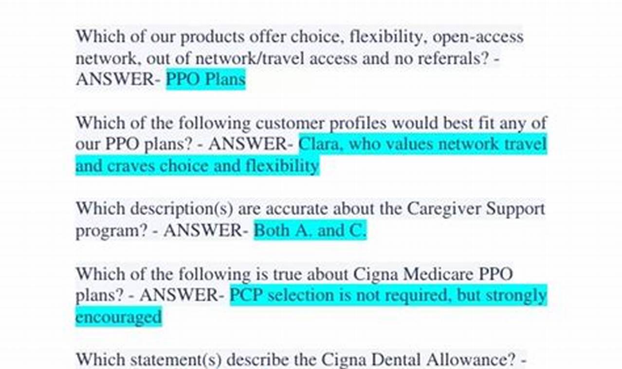 2024 Cigna Medicare Product And Benefits Exam Answers