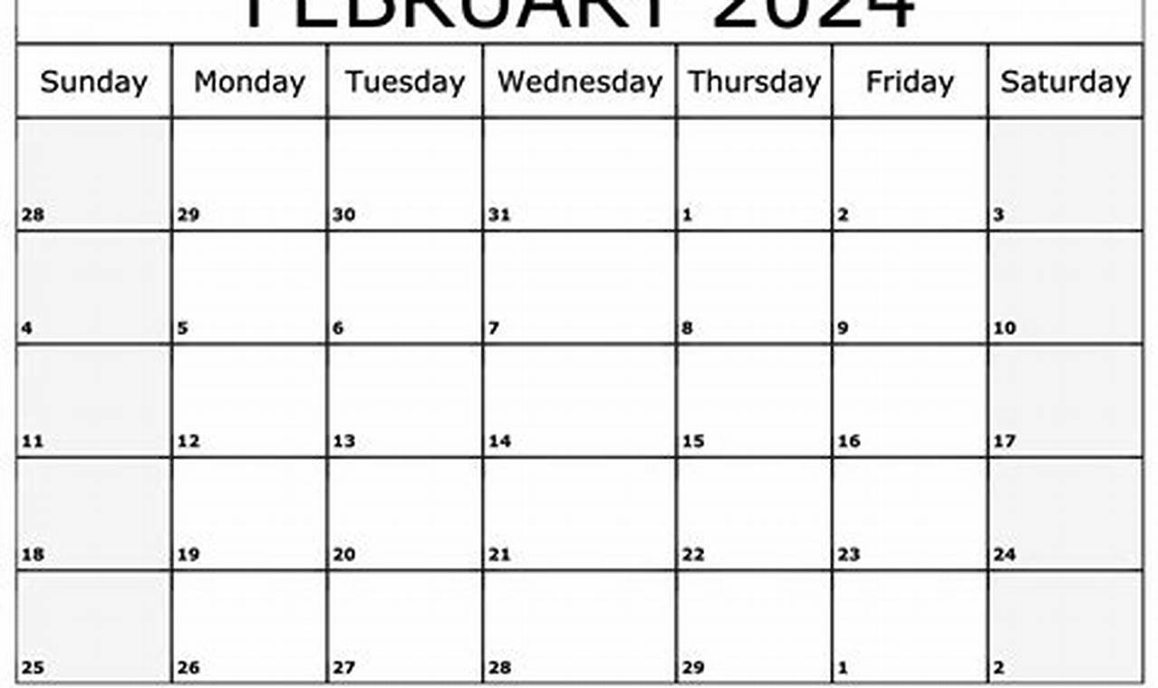 2024 February Blank Calendar Printable Free Full Page