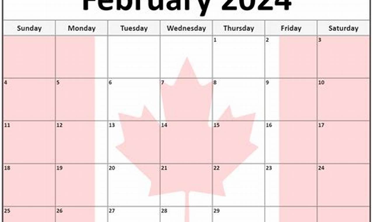 2024 February Calendar Canada Holidays Printable