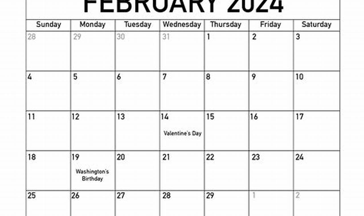 2024 February Calendar Printable With Holidays 2024/2024