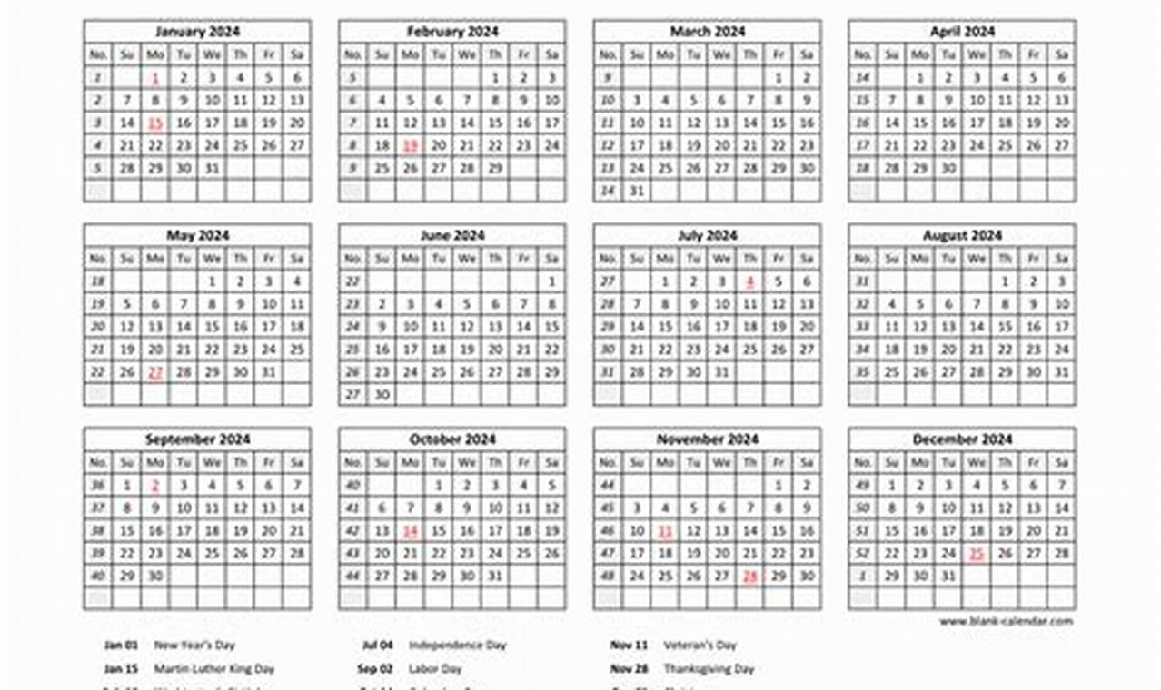 2024 Federal Holiday Calendar Printable Coloring