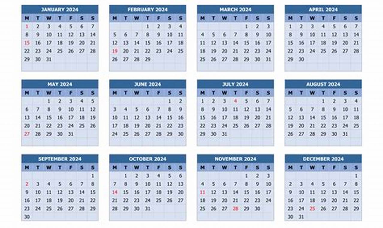 2024 Full Calendar Monday Starts Today