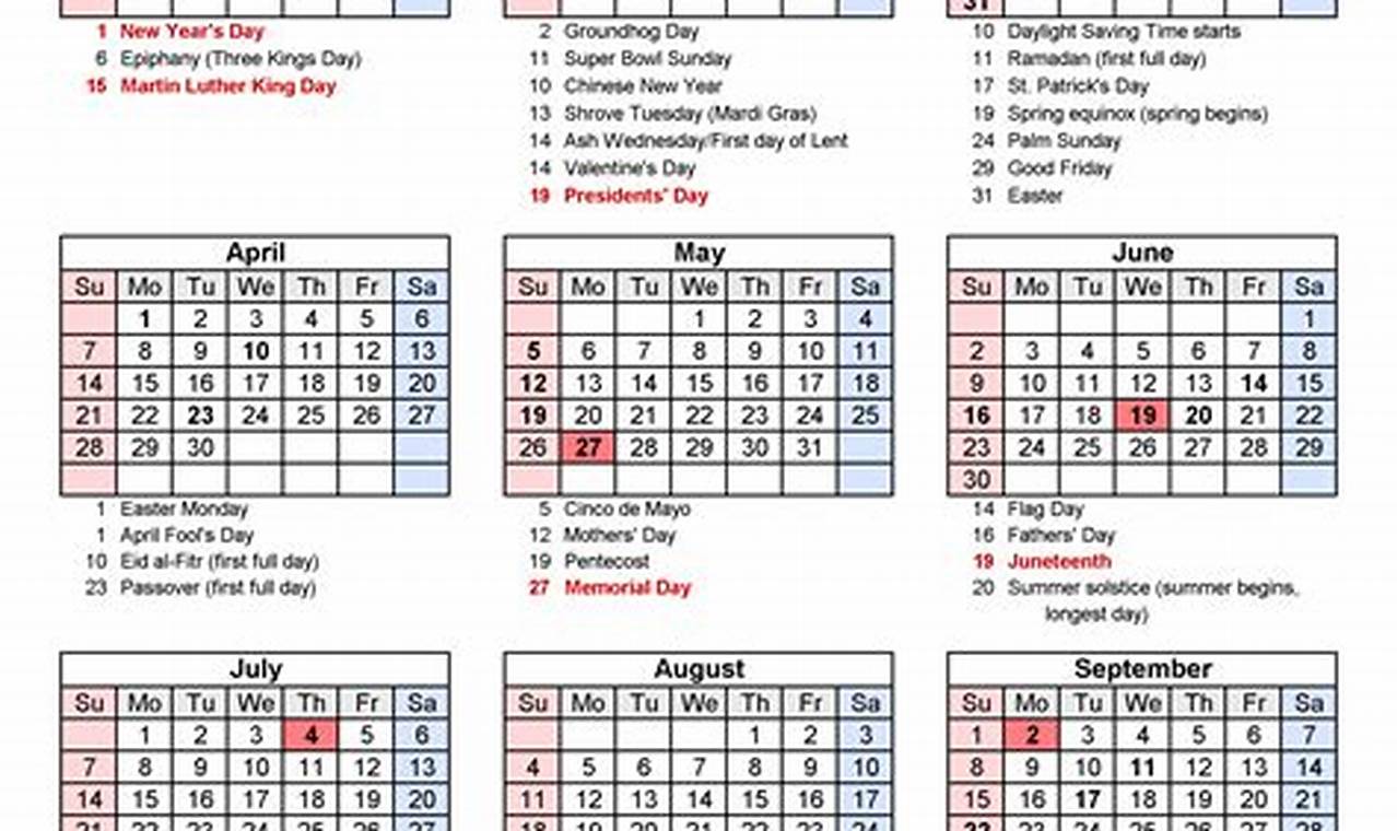 2024 Holiday Calendar Federal Printables For
