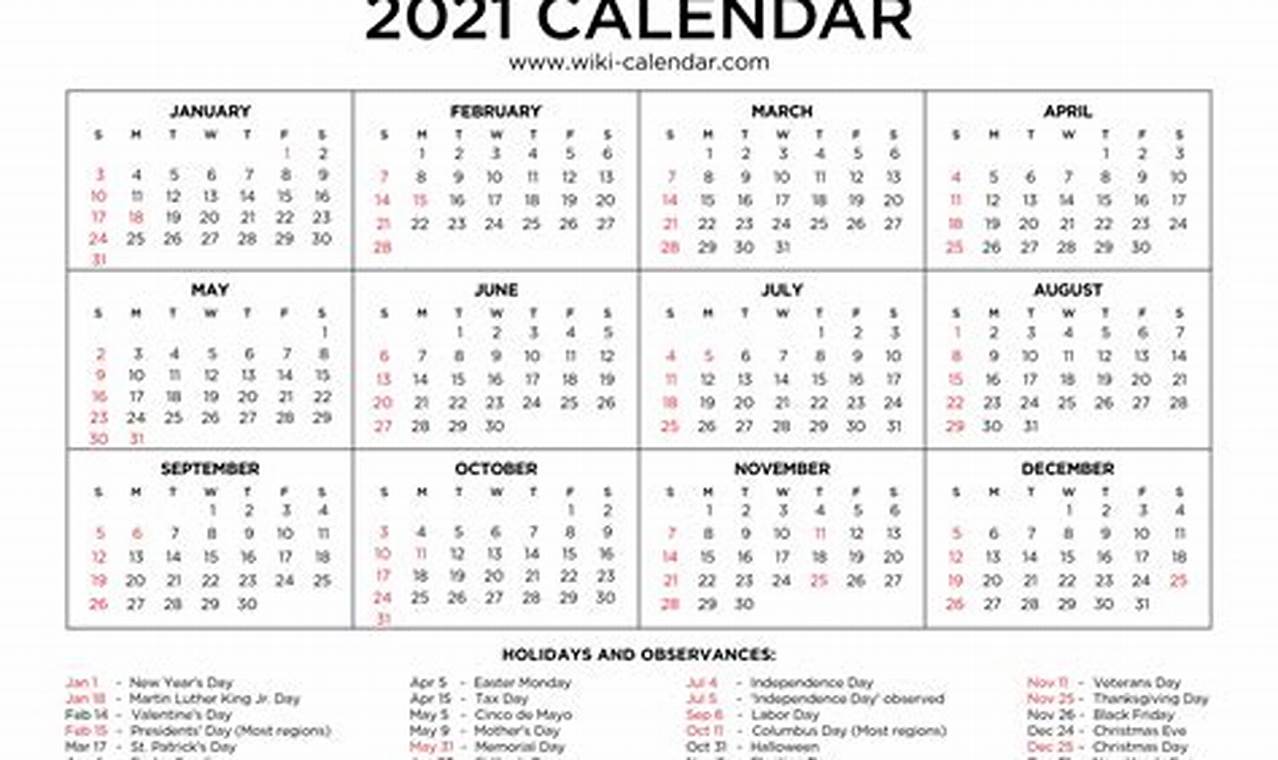 2024 Holiday Calendar Template 2021