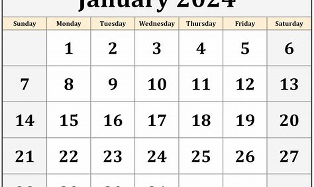 2024 Jan Calendar Month Year
