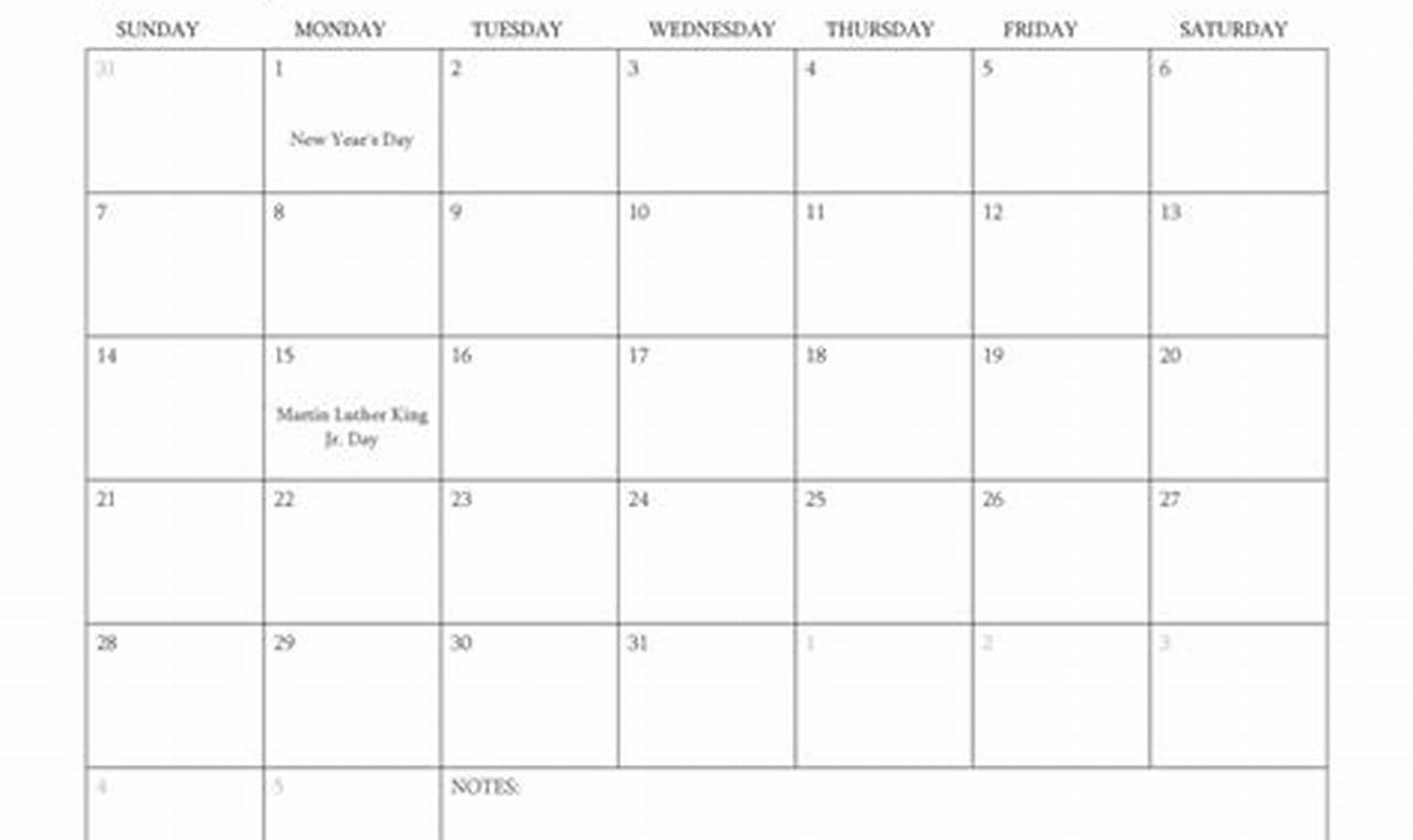 2024 January Calendar Excel Form Printable
