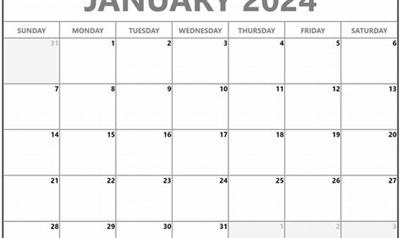 2024 January Calendar Excel Printable Stickers