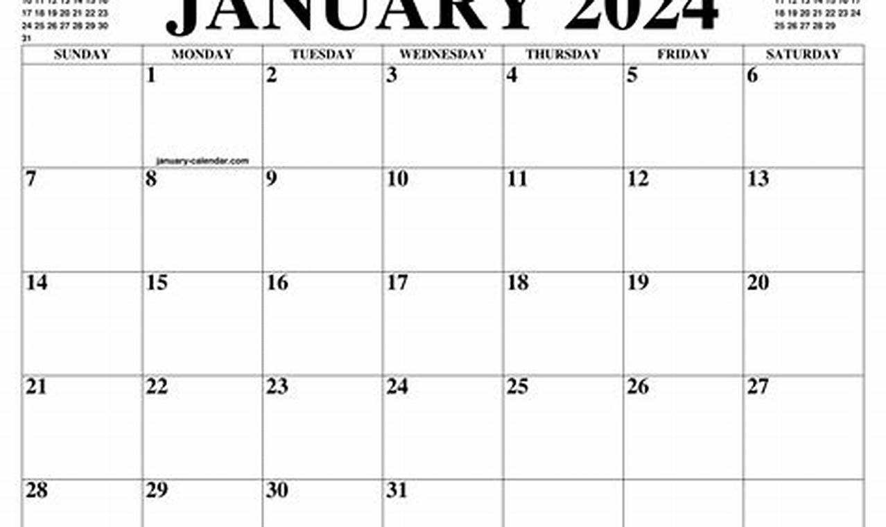 2024 January Calendar Printable Free Download Full