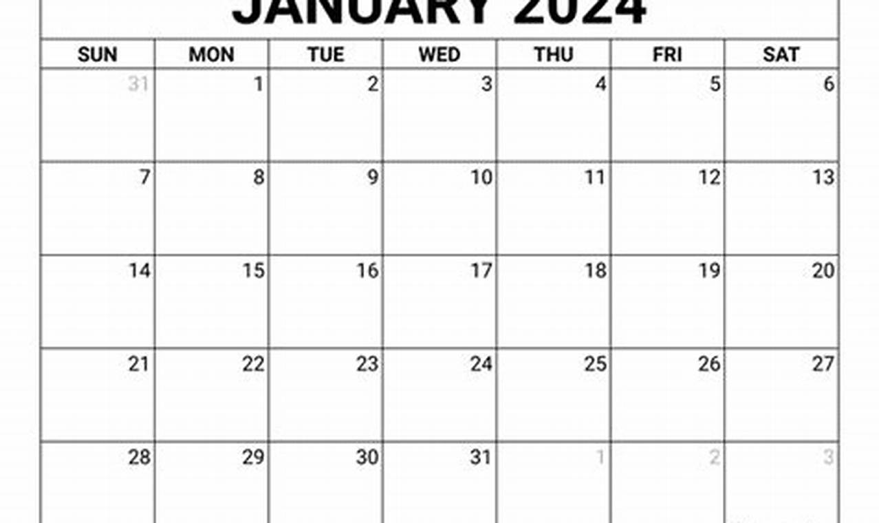 2024 January Calendar Printable Homemade Protein
