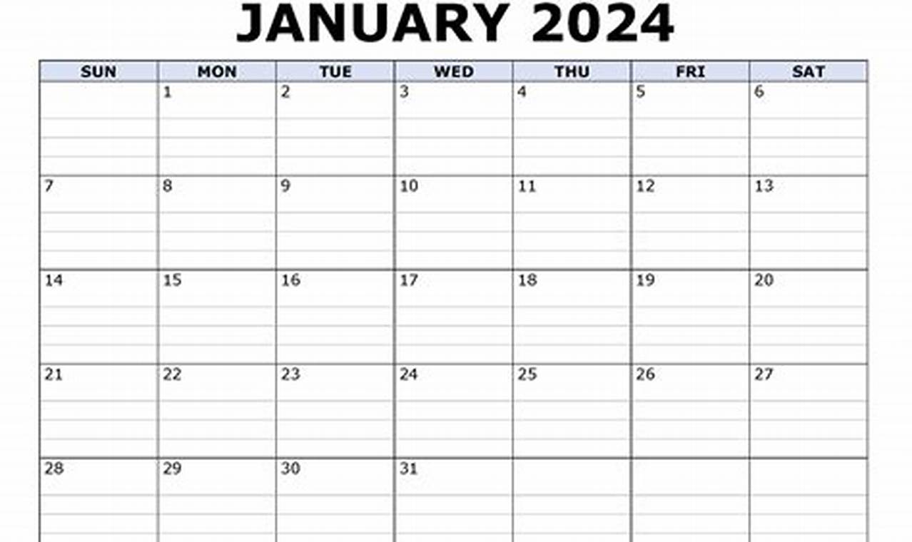 2024 January Calendar Printable With Lines And