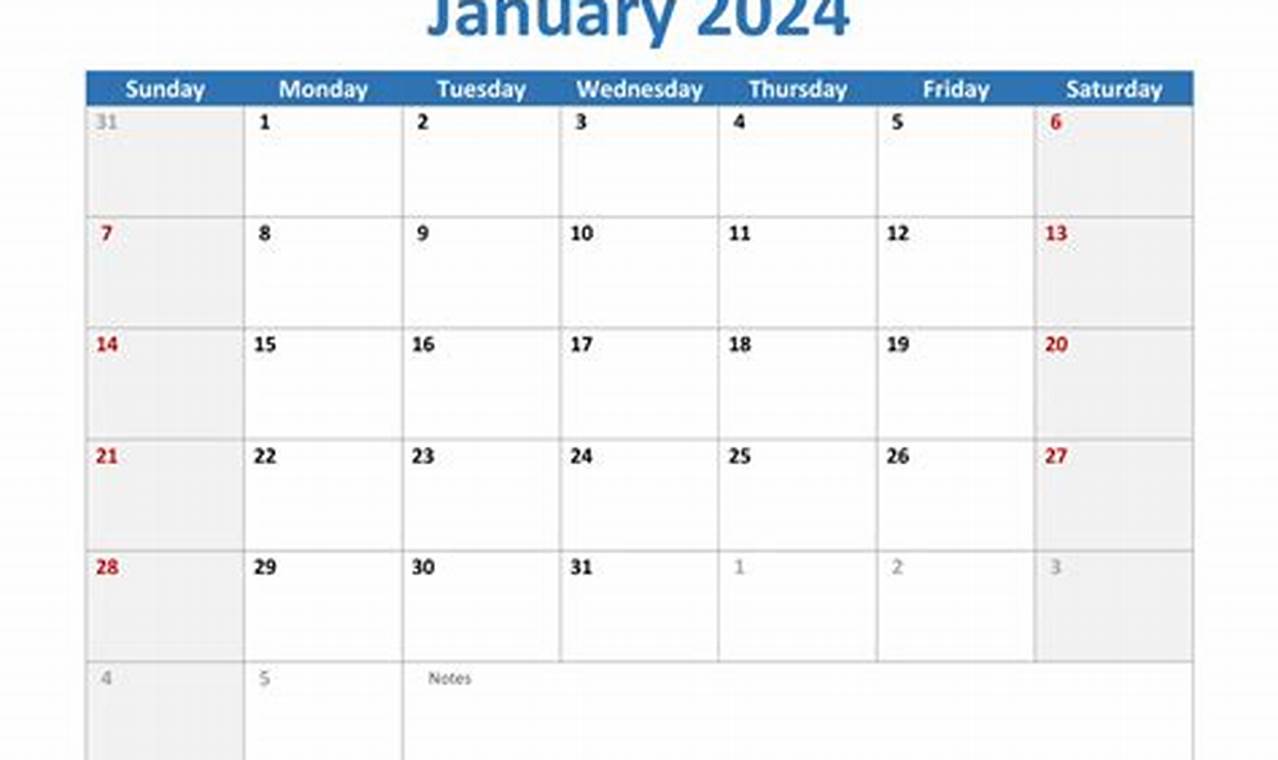 2024 January Calendar To Print Printables For