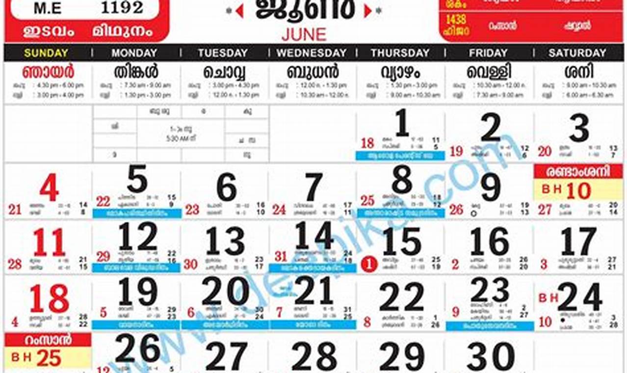 2024 July Calendar Malayalam Calendar Date