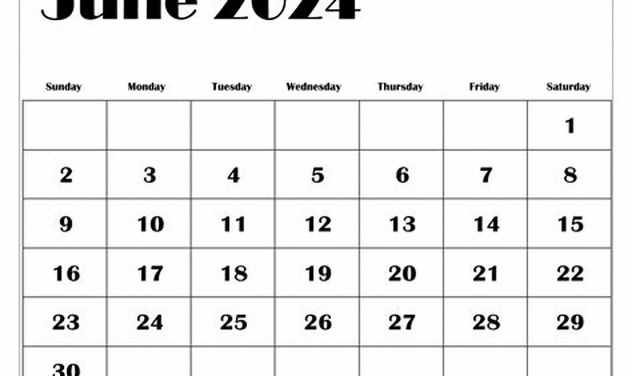 2024 June Calendar Print Outline Printable
