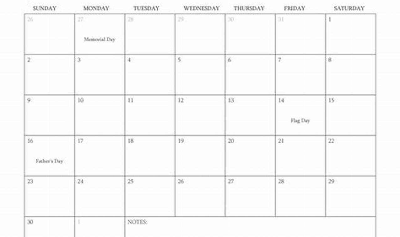 2024 June Calendar With Holidays Download Word