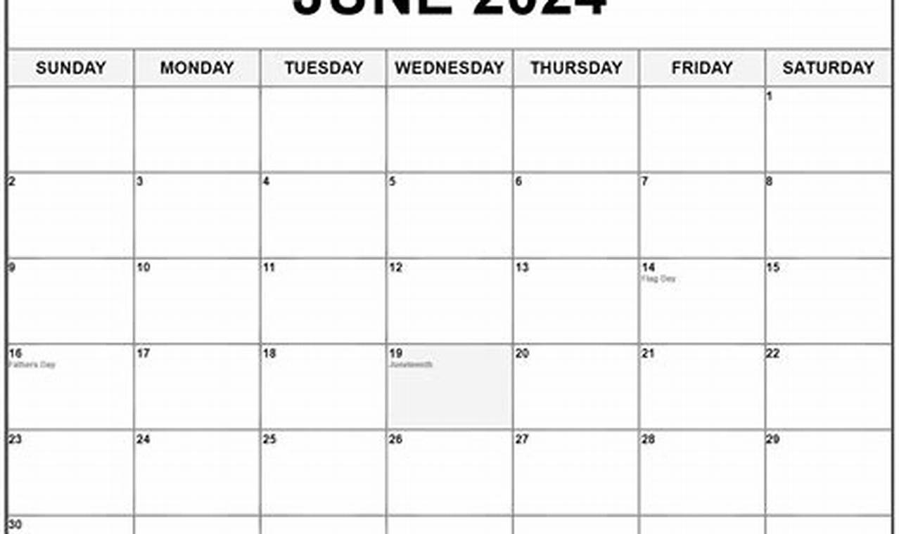 2024 June Calendar With Holidays Pdf