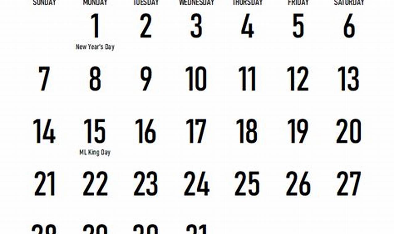 2024 Large Font Printable Calendar
