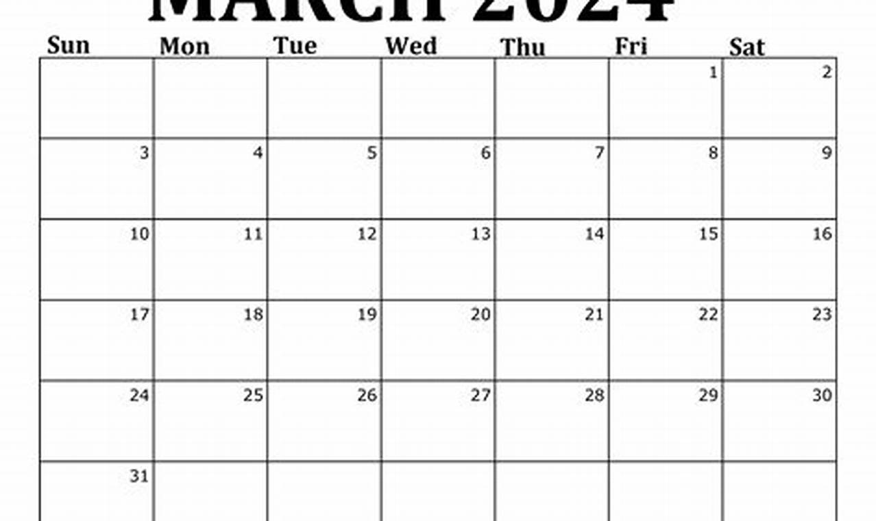 2024 March Calendar Free Printable One Page