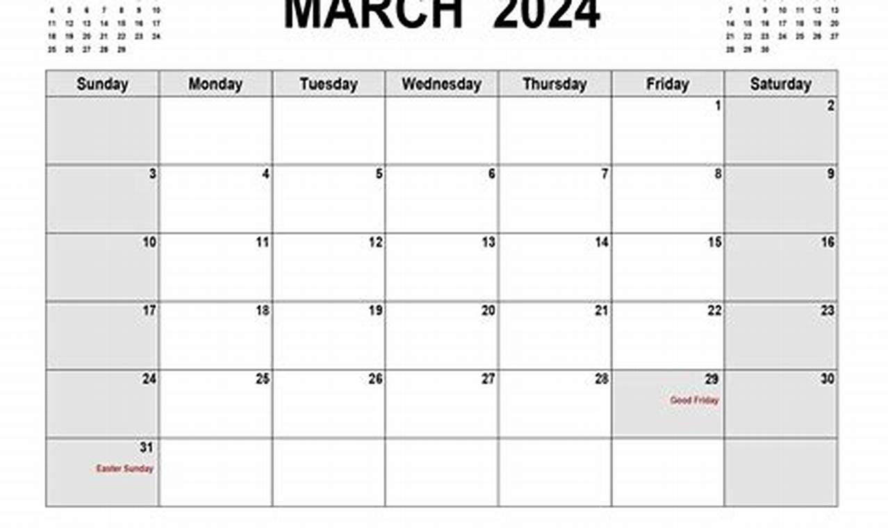 2024 March Calendar Template Printable Free Pdf