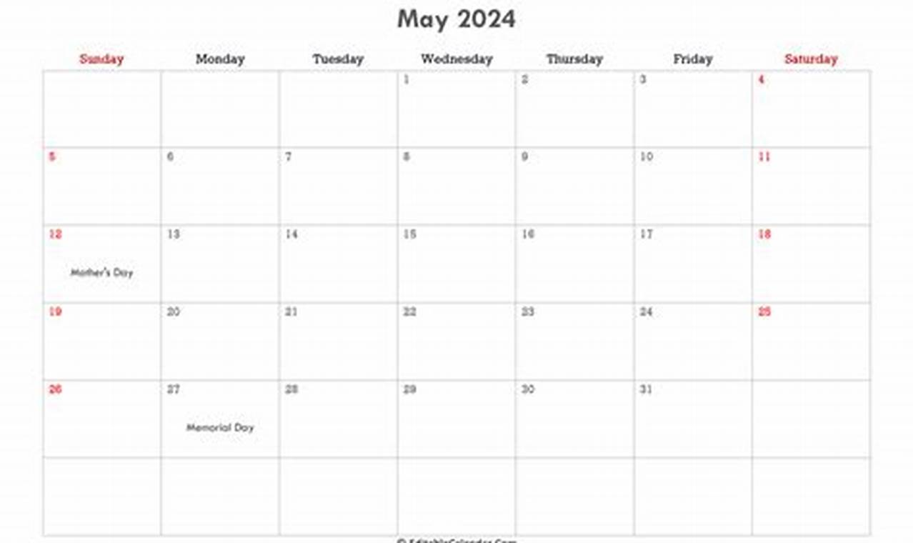2024 May Calendar Excel Format
