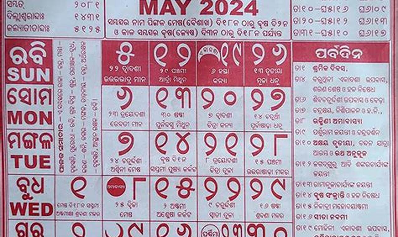 2024 May Calendar Odia Date Sheet