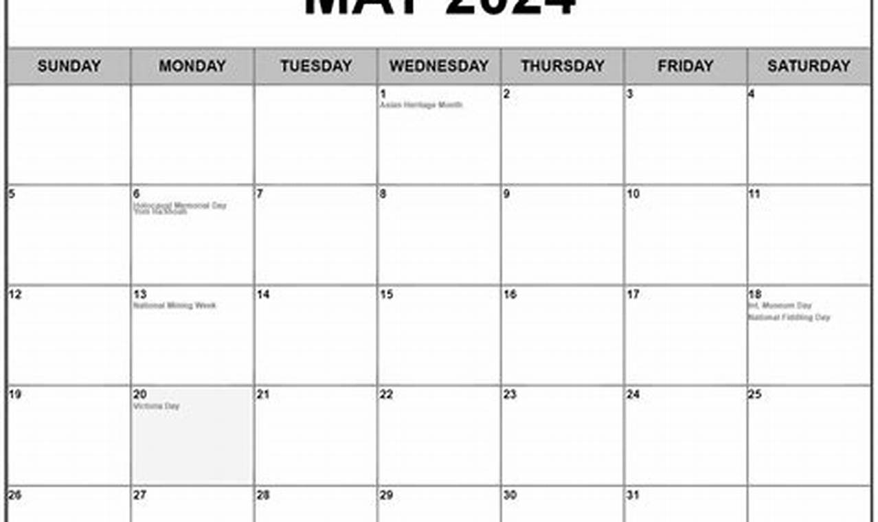 2024 May Calendar With Holidays Canada