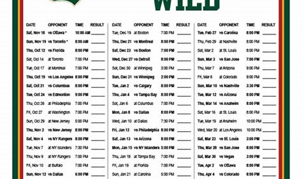 2024 Minnesota Wild Schedule