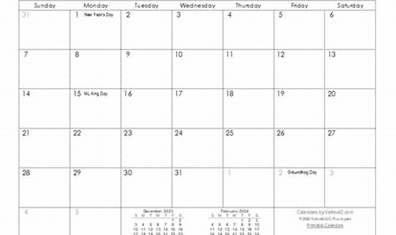 2024 Monthly Calendar Template Printable Free