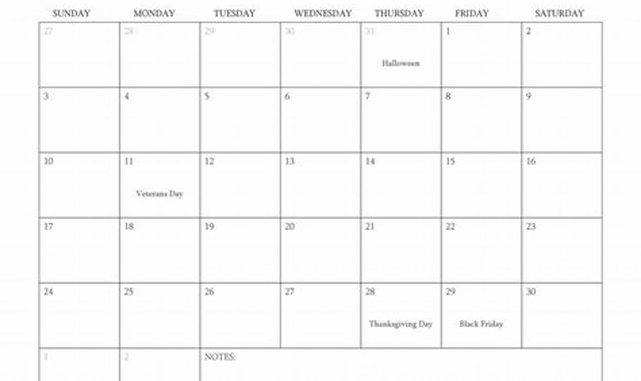 2024 November Calendar With Holidays Homework Sheet