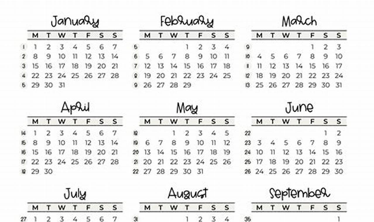 2024 Numbered Weeks Calendar Pictures Clip Art