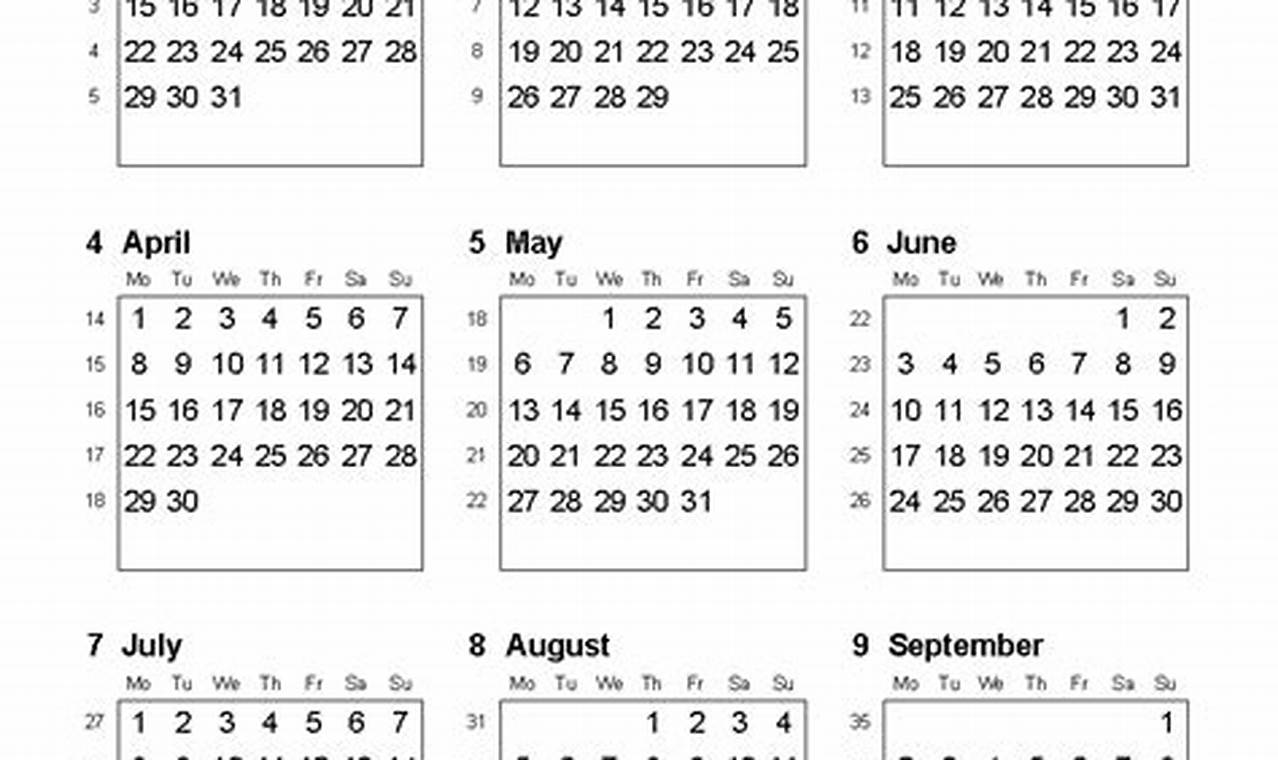 2024 Numbered Weeks Calendar Template