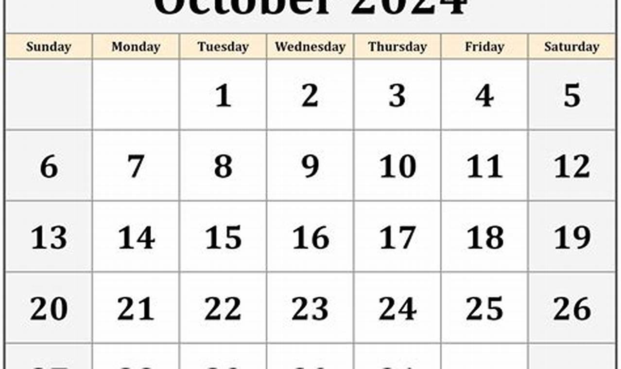 2024 October Calendar Printable Free Pdf One Page