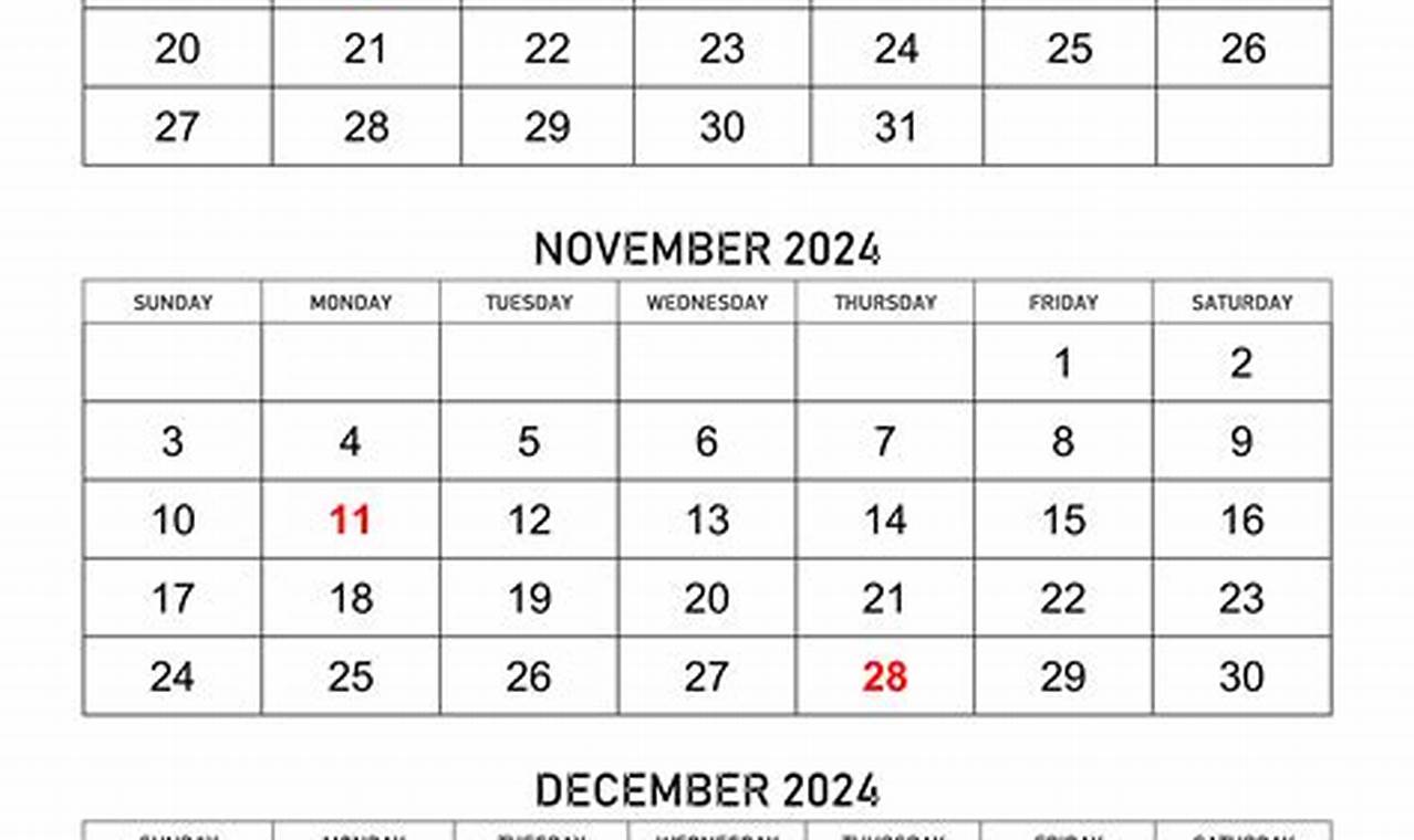 2024 October November December Calendar