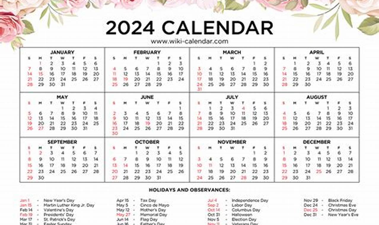 2024 Printable Calendar Floral Background