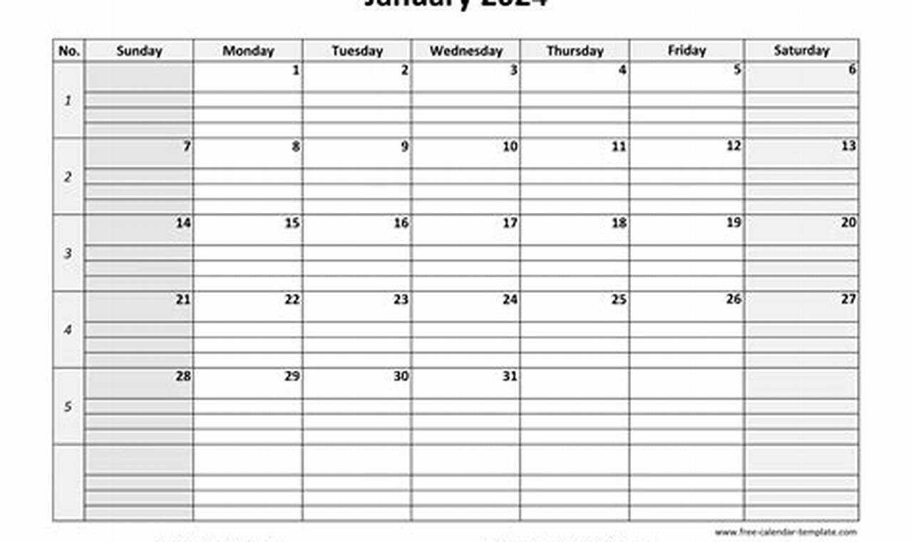 2024 Printable Calendar Horizontal Lines
