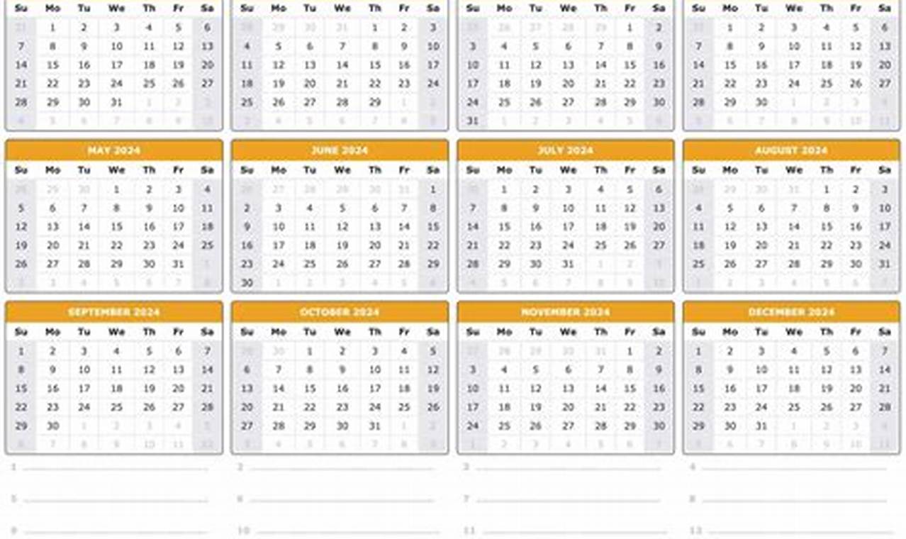 2024 Printable Calendar Time And Date Chart