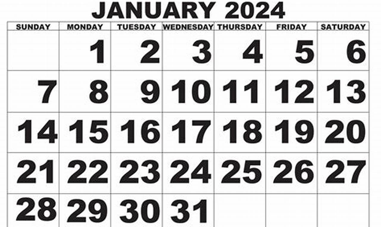 2024 Wall Calendar With Large Numbers &