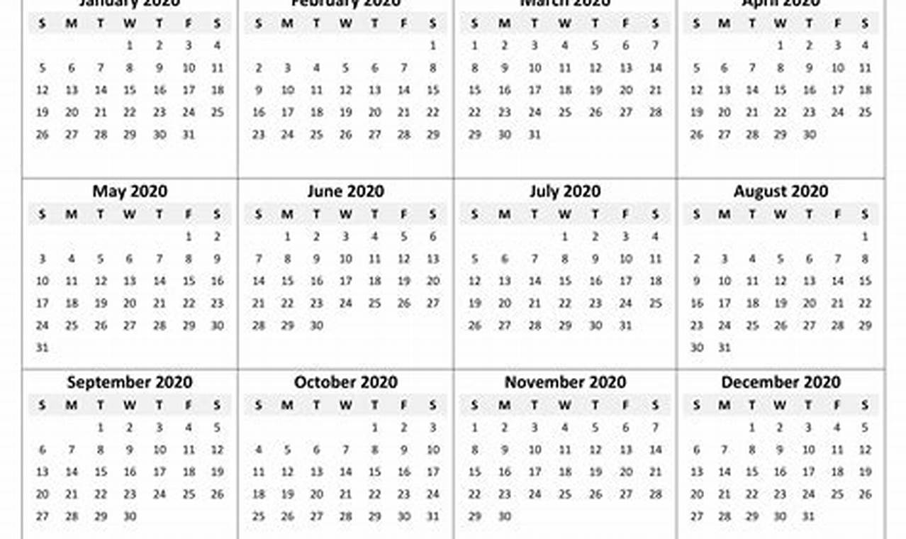 2024 Yearly Calendar Free To Print 2020