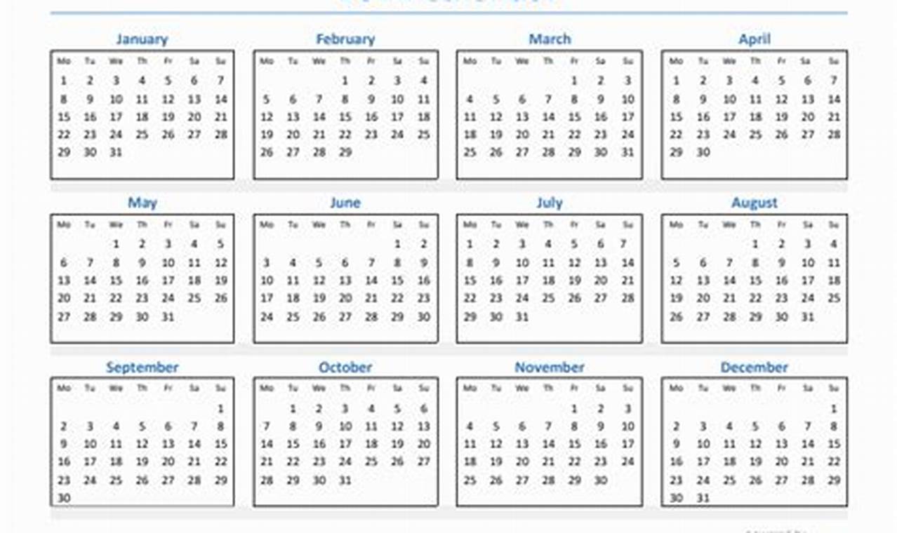 2024 Yearly Calendar Printable Monday Start