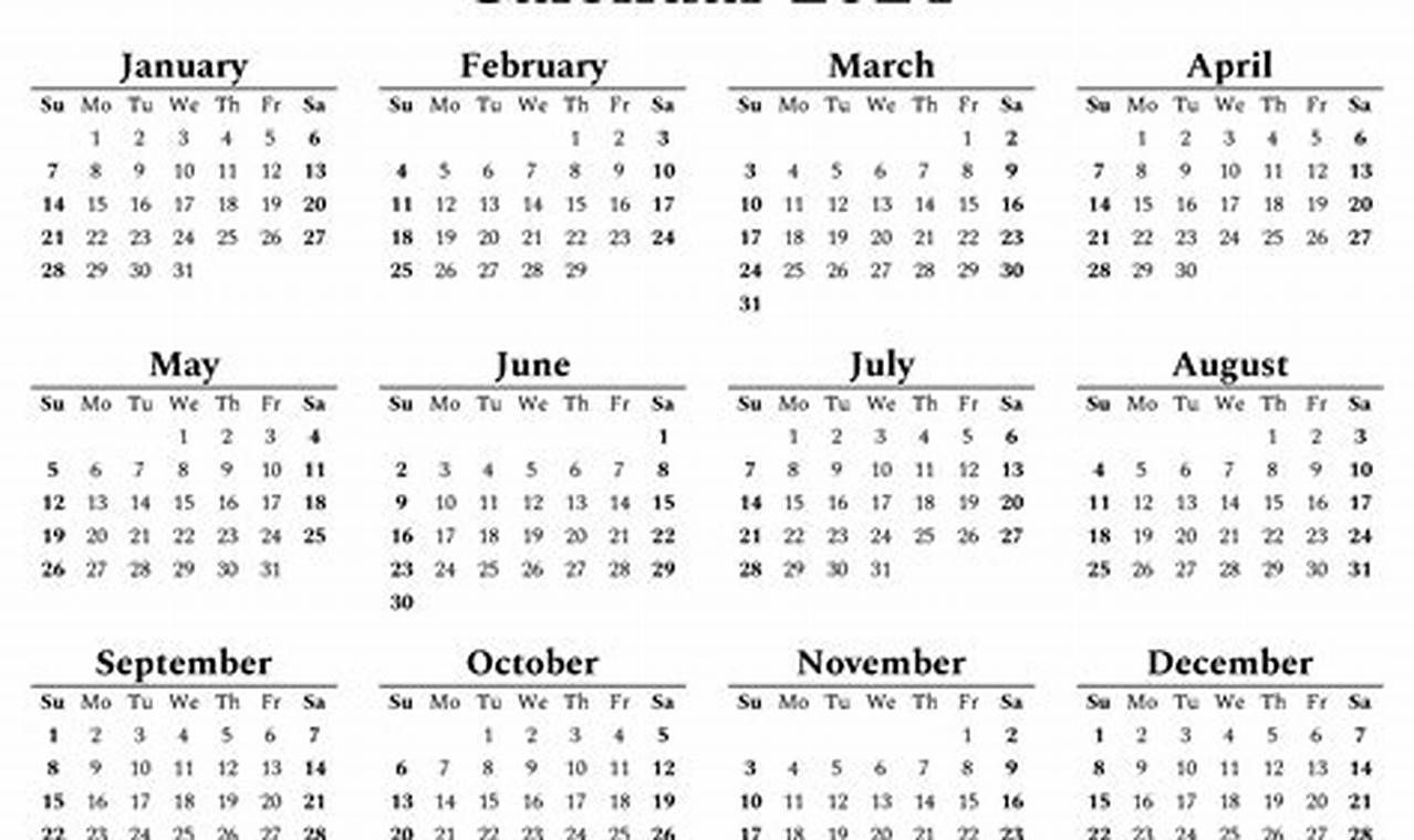 2024 Yearly Calendar Printable One Page Pdf File Format