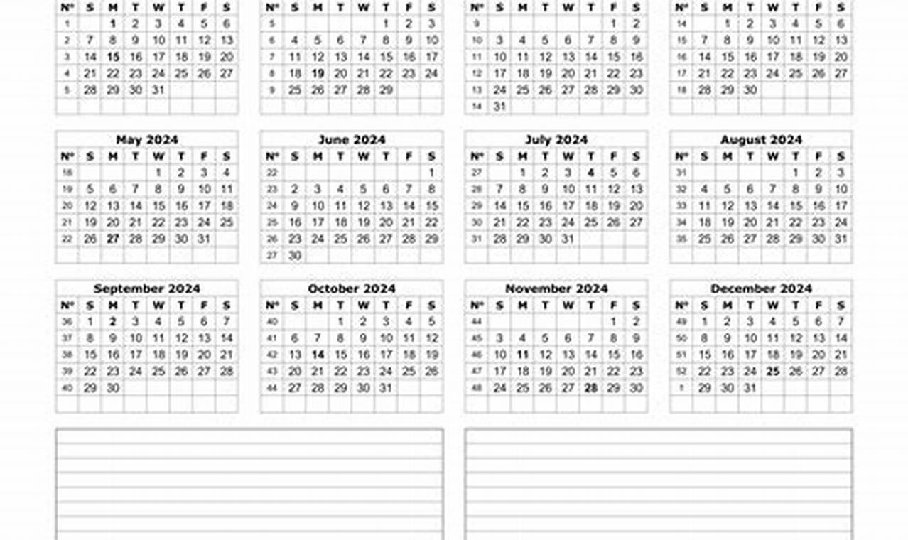 2024 Yearly Calendar Printable With Notes Blank Printable