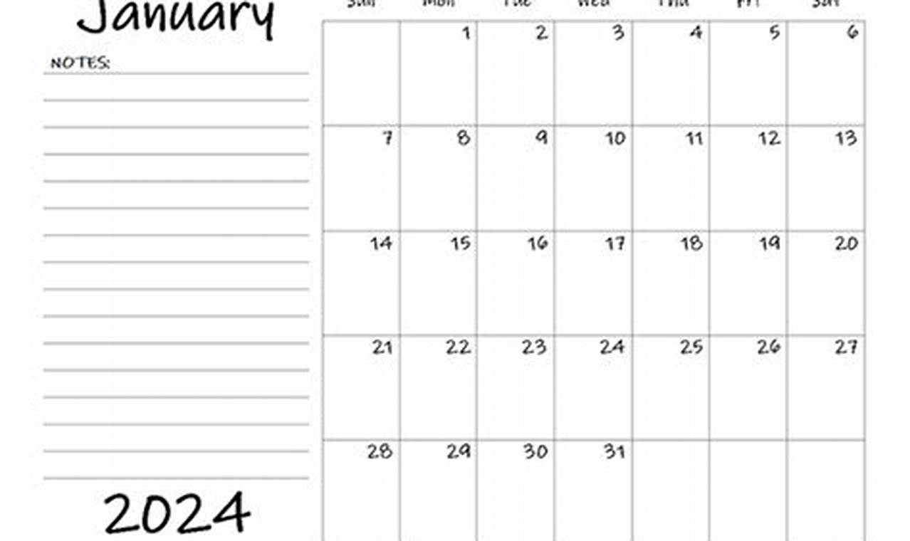 2024 Yearly Calendar Printable With Notes Printable Coloring