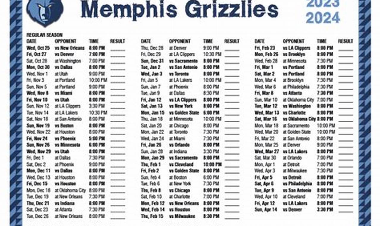 2024-24 Memphis Grizzlies Schedule