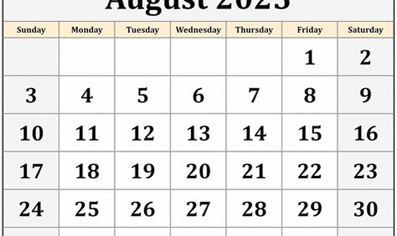 2025 August Calendar Free Printable 2025 Calendar Template