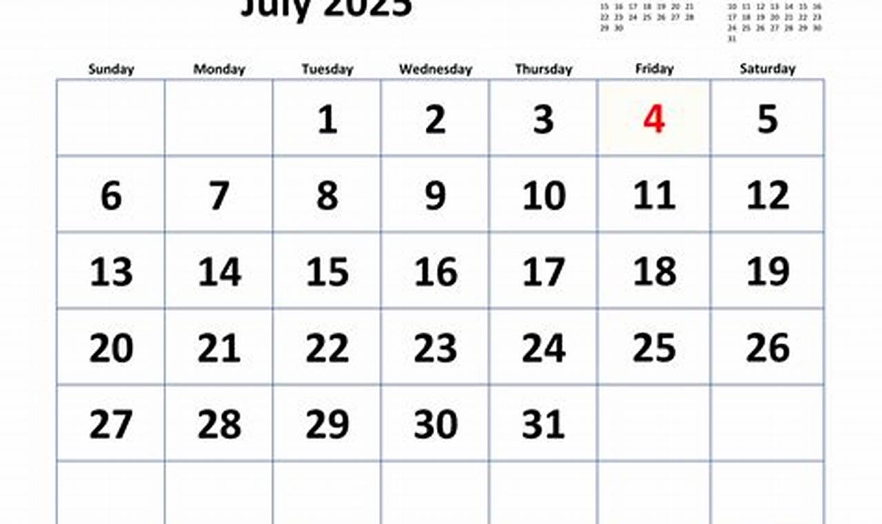 2025 July Calendar Images 2025 Monthly