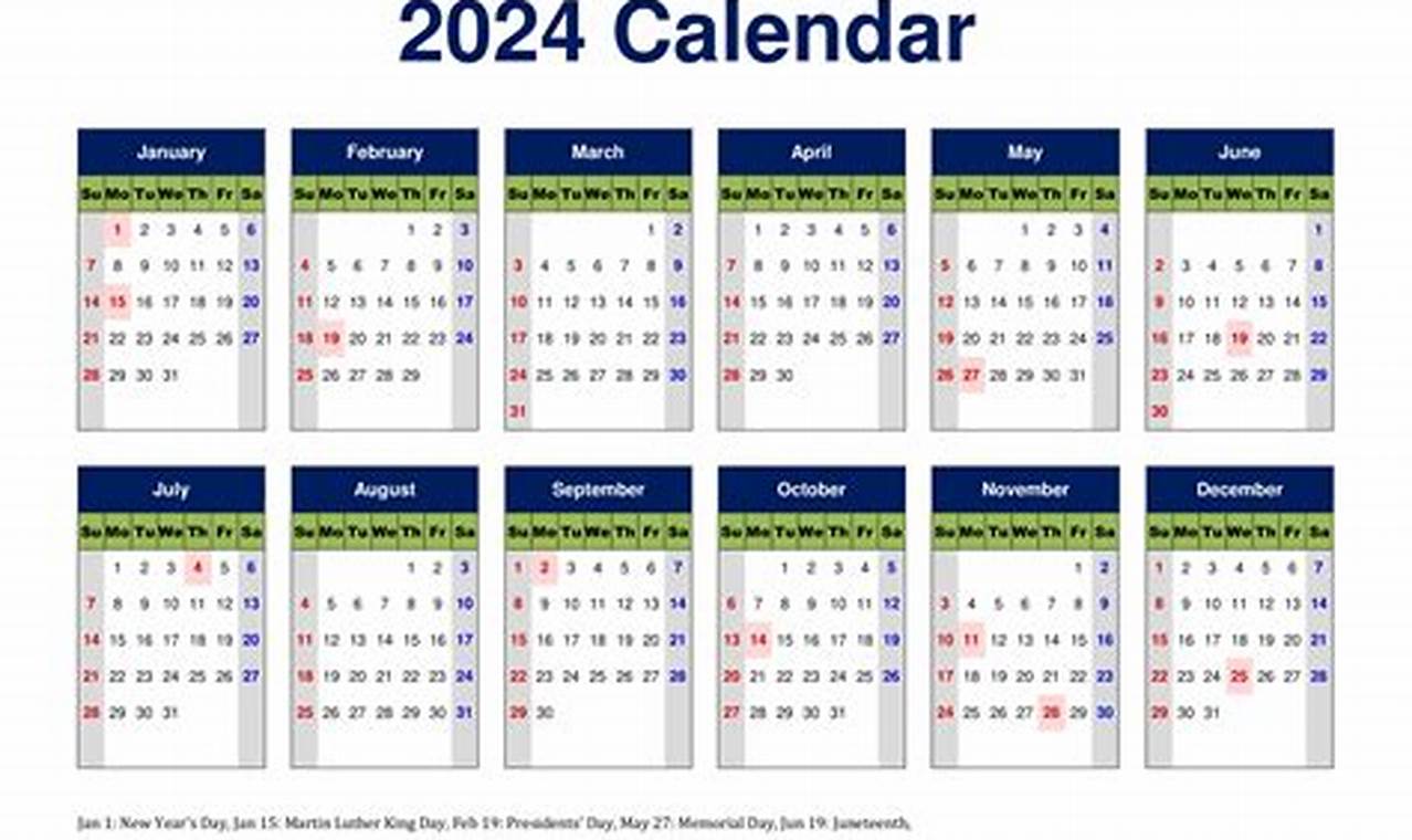 22024 Holiday Calendar List