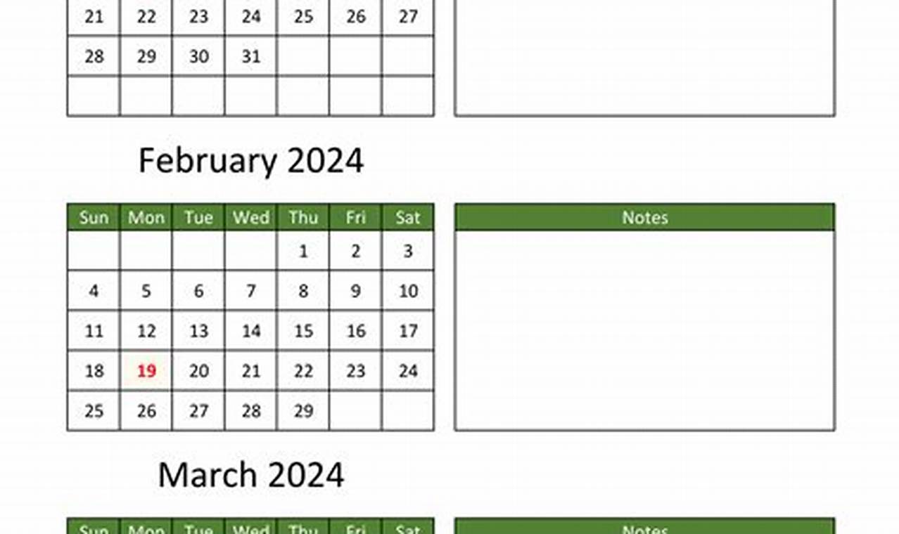 3 Months Calendar 2024