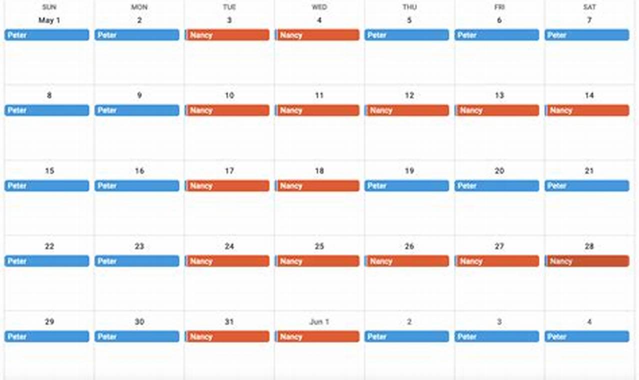 5-2-2-5 Parenting Schedule Calendar