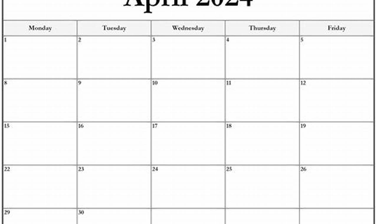April 2024 Calendar Monday To Sunday 8 2024