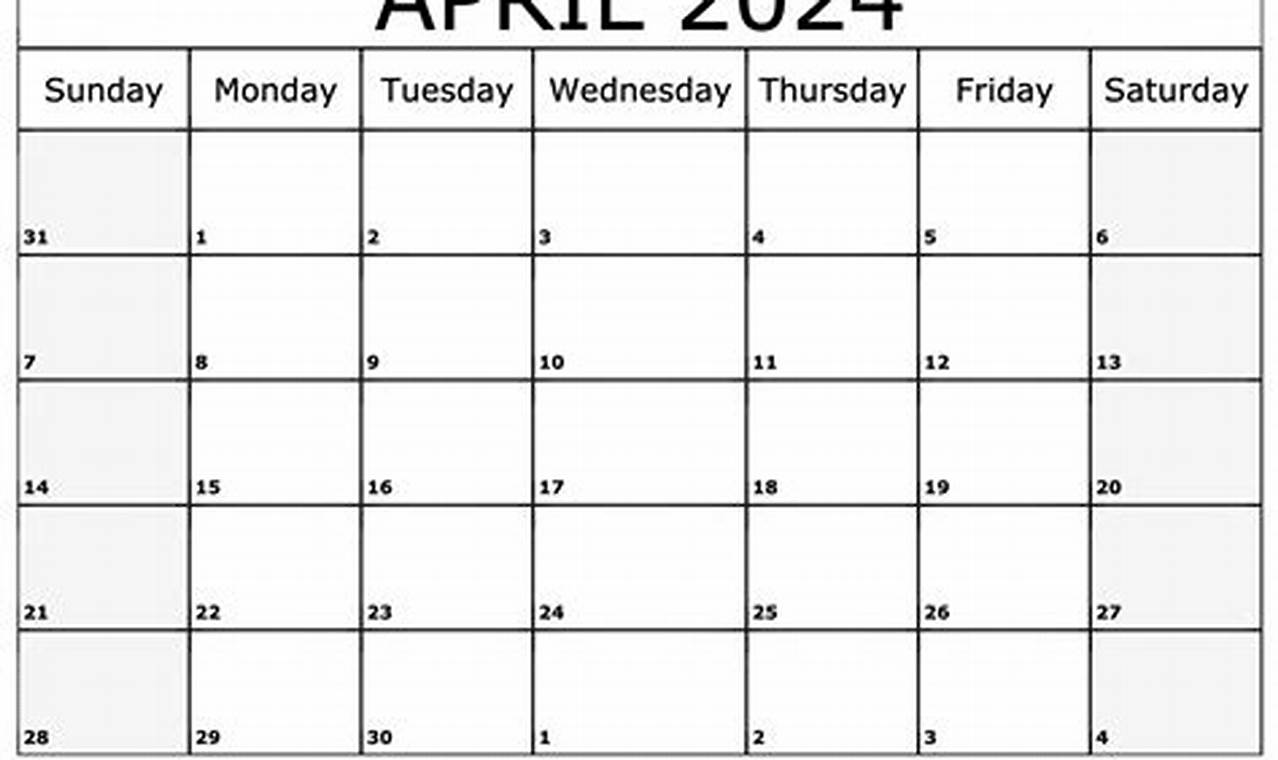 April 2024 Calendar Page Printable